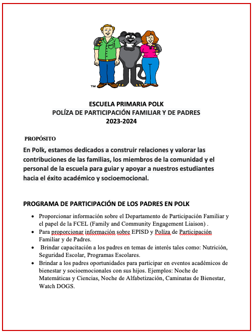 2023-2024 Políza de Partipación Familiar y de Padres